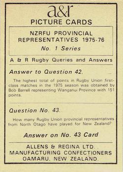 1976 Allens & Regina NZRFU Provincial Union Representatives #42 Geoff Valli Back